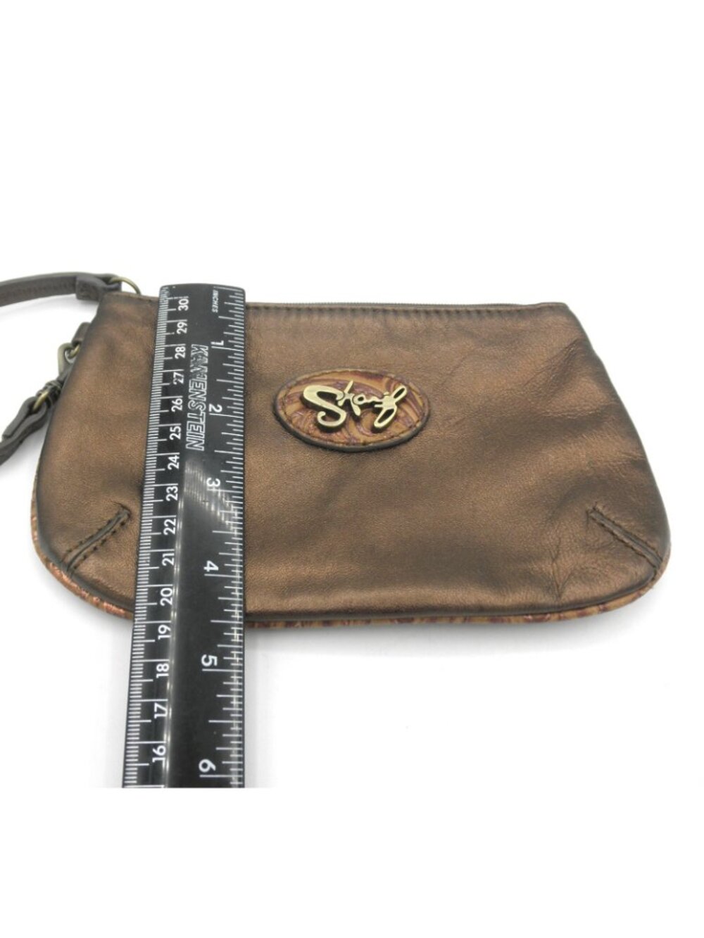 Sharif Pearlized Bronze Leather Wristlet Pouch Very Good Condition - Picture 5 of 14